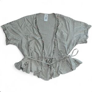 Disney Beauty and the Beast Plus Size 3x Green and White Gingham Peplum Blouse